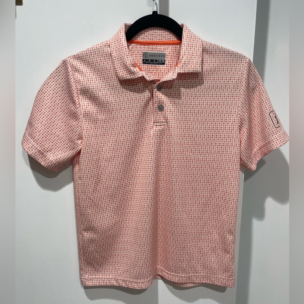 PGA Tour Orange and White Golf Polo Shirt Size 14-16